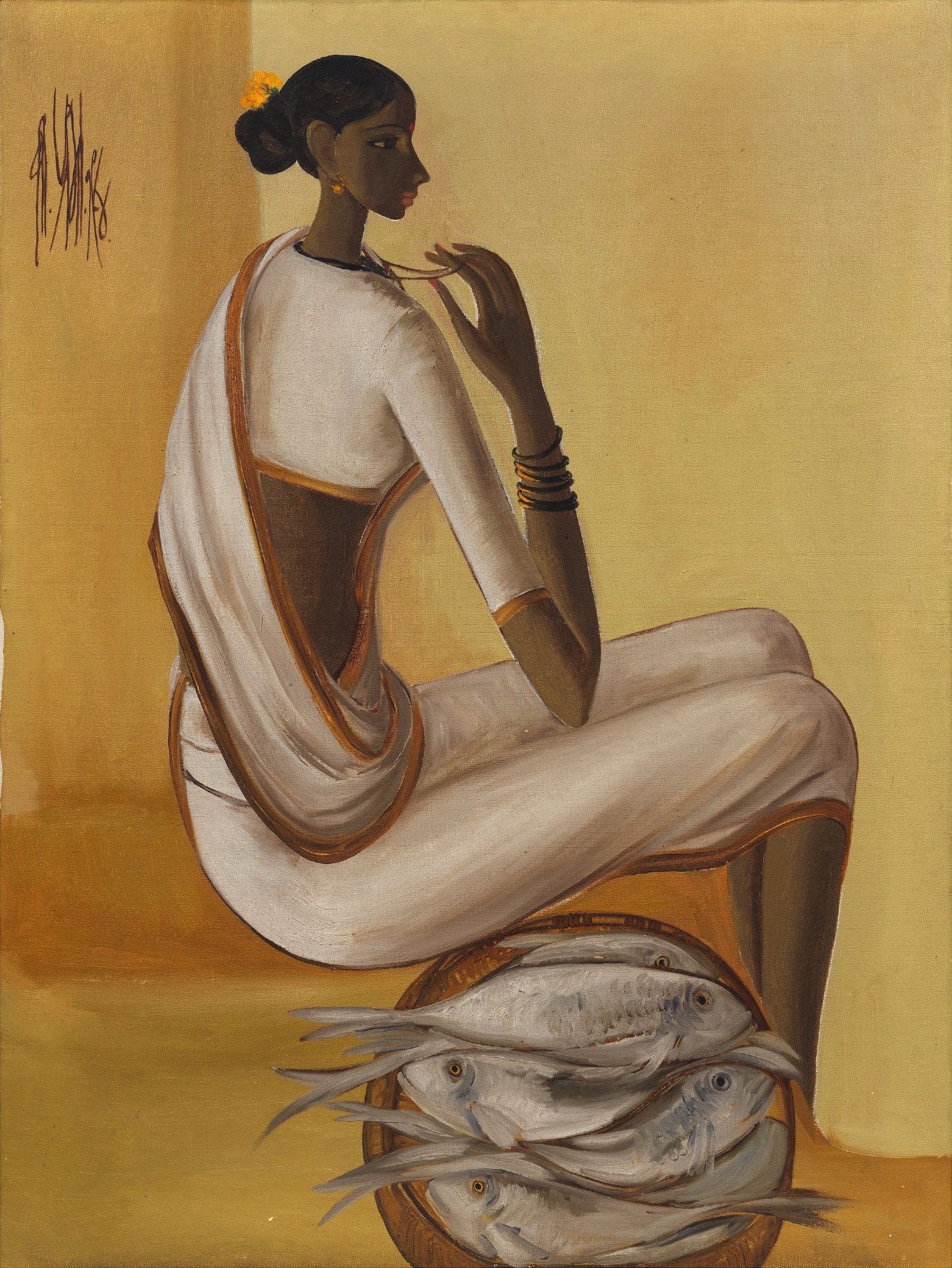 Prabha, B. (Artist). Untitled (The lady with the silver fish), n.d. | Painting