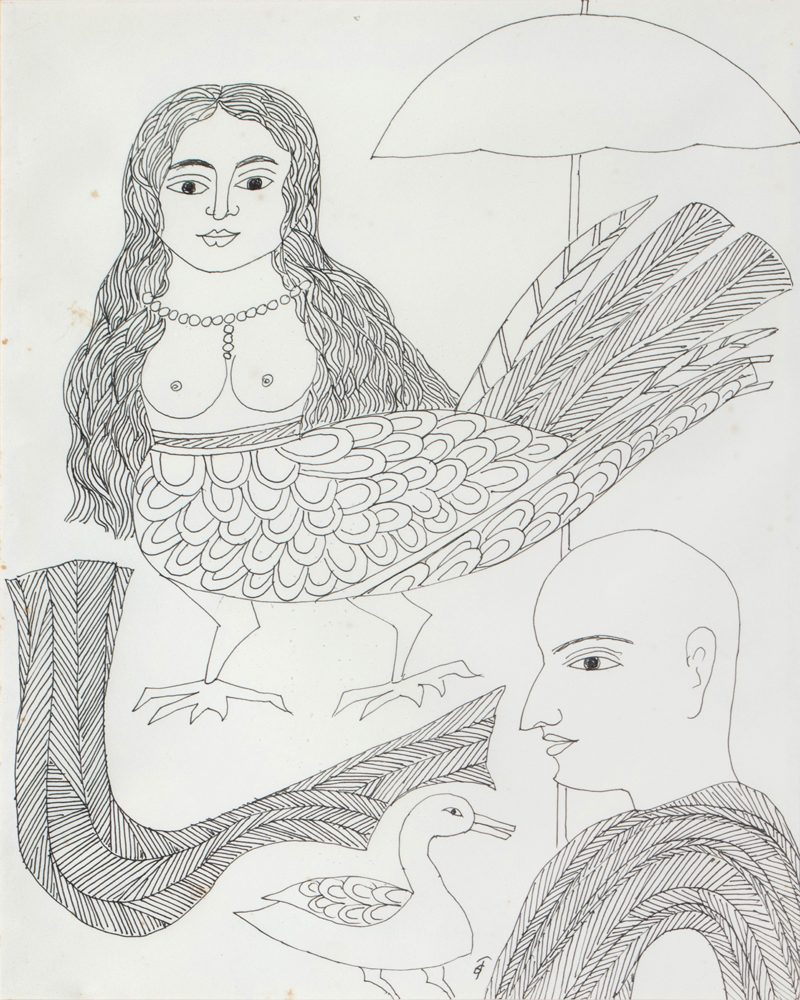 Narayan, Badri (Artist). Homage to the Kinnara and the Hamsa, 2006 | Drawing