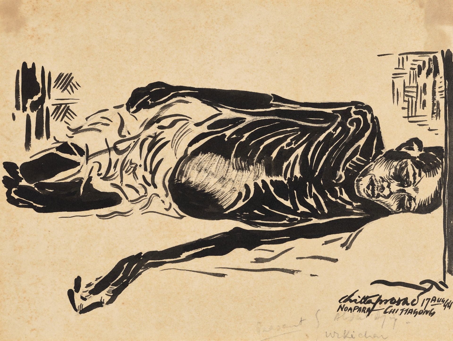 Chittaprosad (Artist), Untitled (Peasant Abdul Aziz), 1944, Drawing