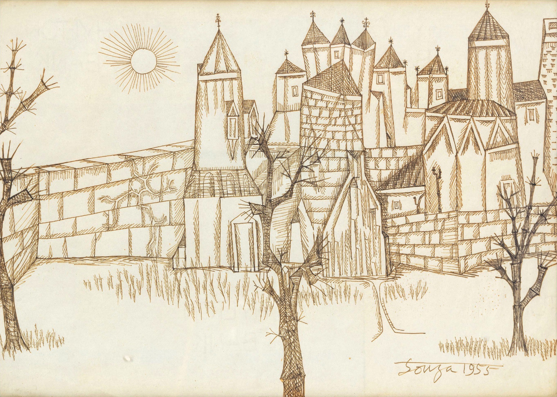 Souza, F.N. (Artist). Ancient City, 1955 | Drawing