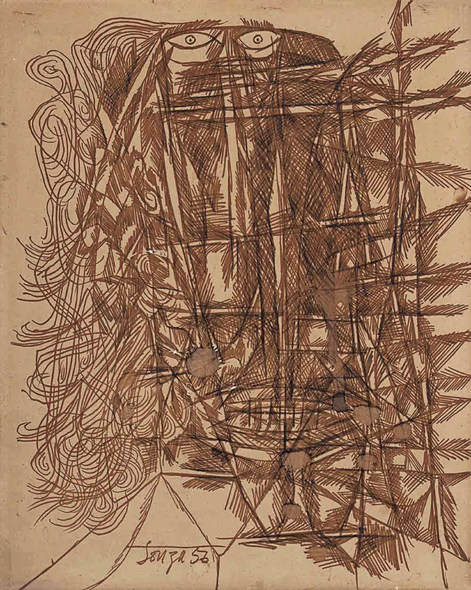 Souza, F.N. (Artist). Untitled (Head), 1956 | Drawing