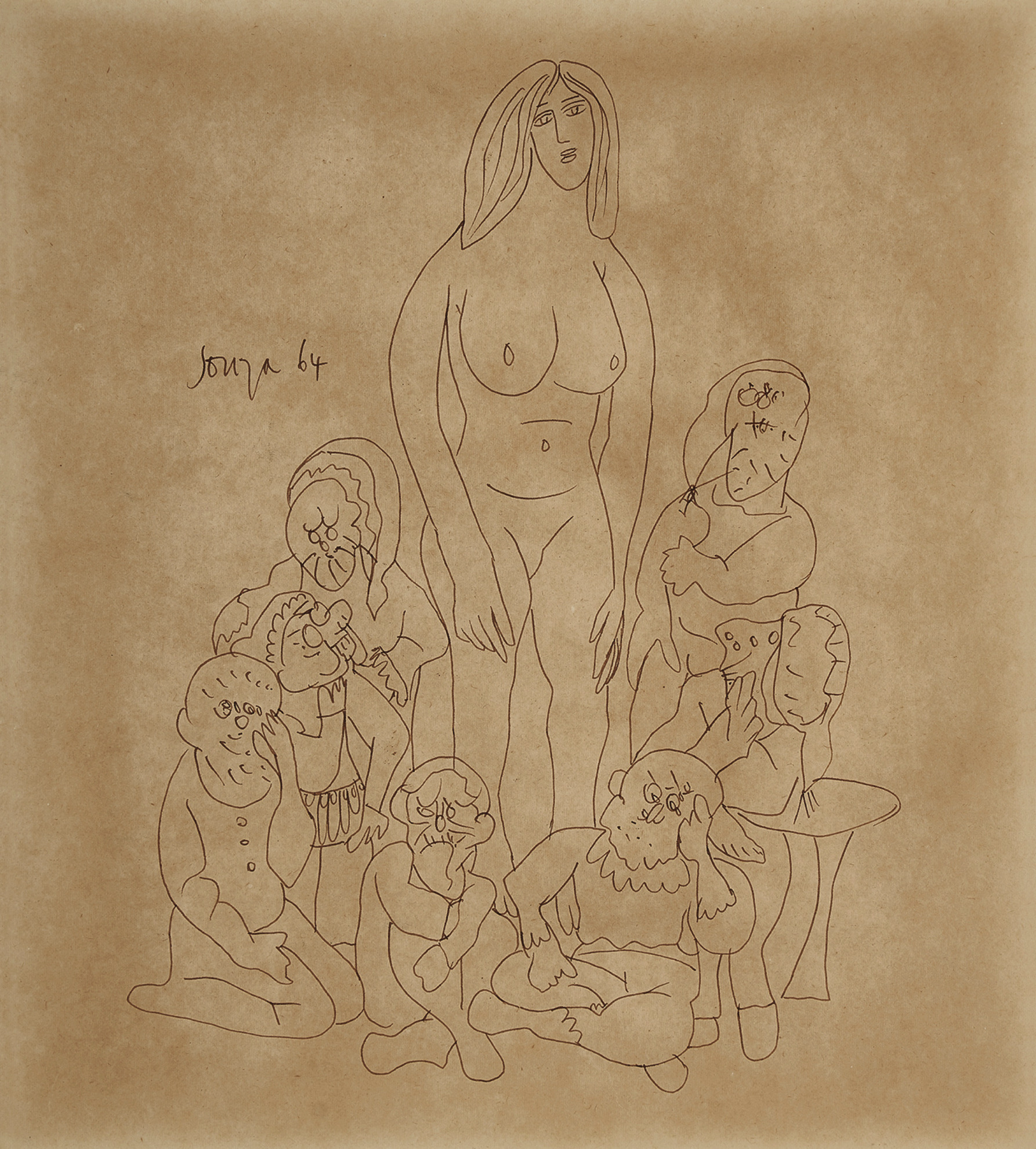 Souza, F.N. (Artist). Untitled (Snow White and the Seven Dwarves), 1964 | Drawing