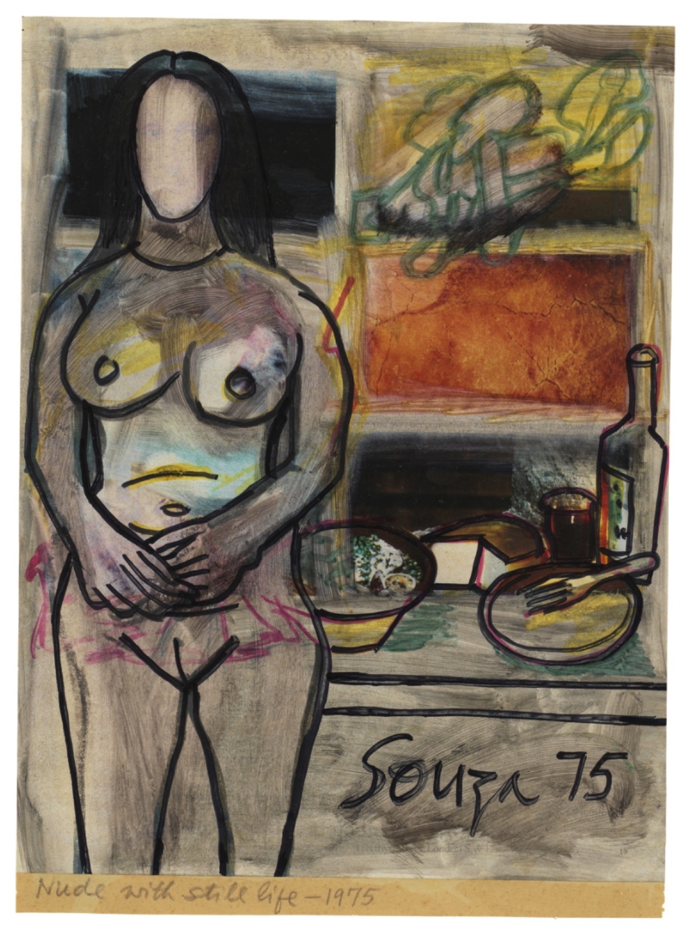 Souza, F.N. (Artist). Nude With Still Life, 1975 | Drawing