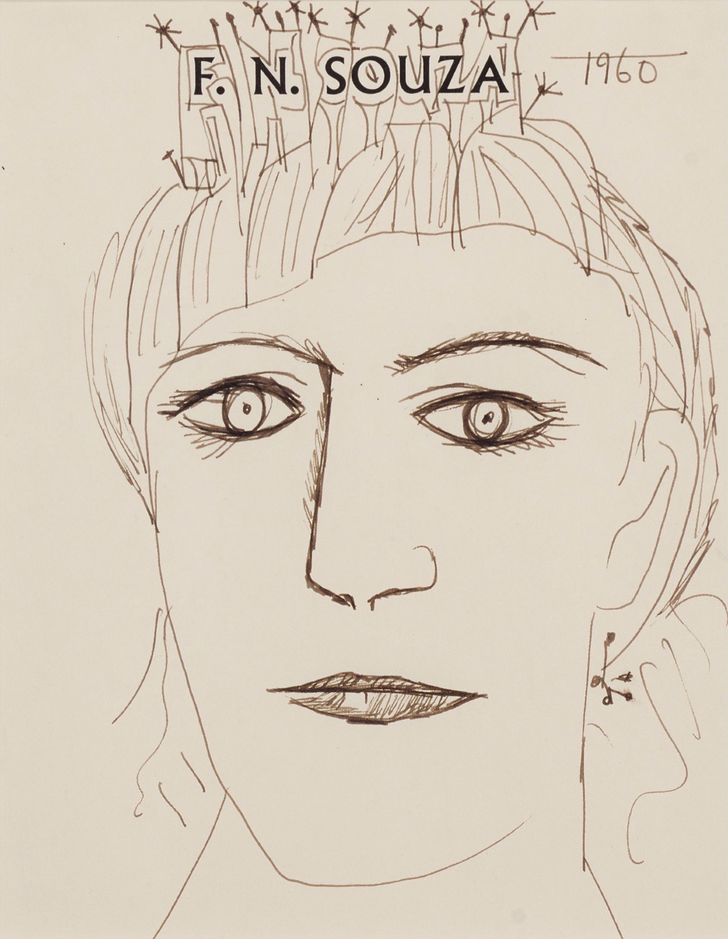 Souza, F.N. (Artist). Untitled (Head of a Woman wearing a crown), n.d. | Drawing
