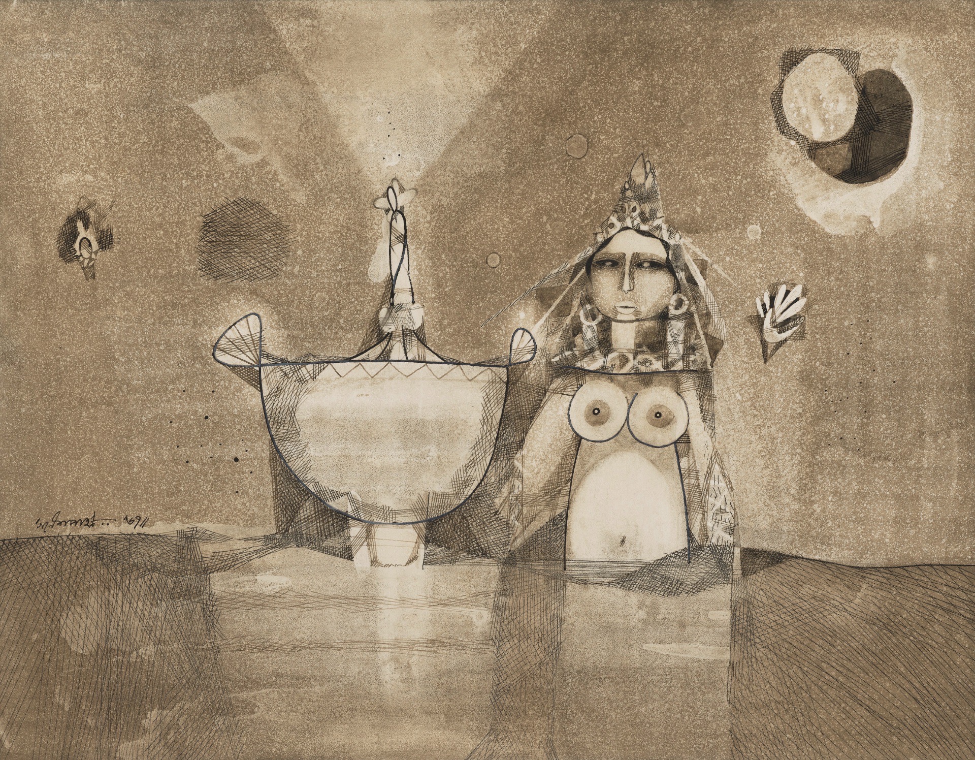 Pyne, Ganesh (Artist). Woman and the Fountain, 1967 | Painting, Ch.NeY/11.06.26, 2026 · Christie's