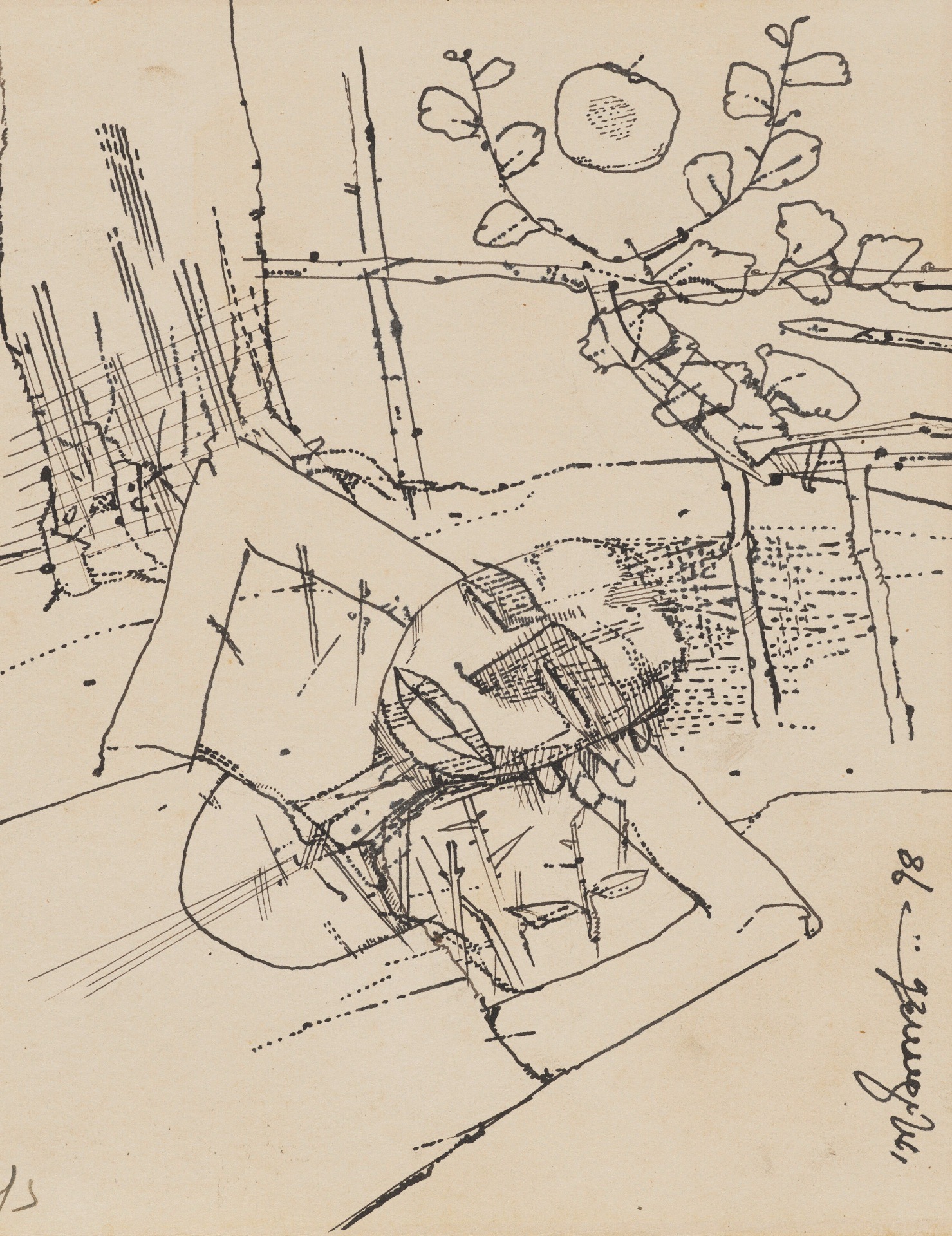 Ganesh Pyne (Artist), The Golden Deer, 1974, Drawing