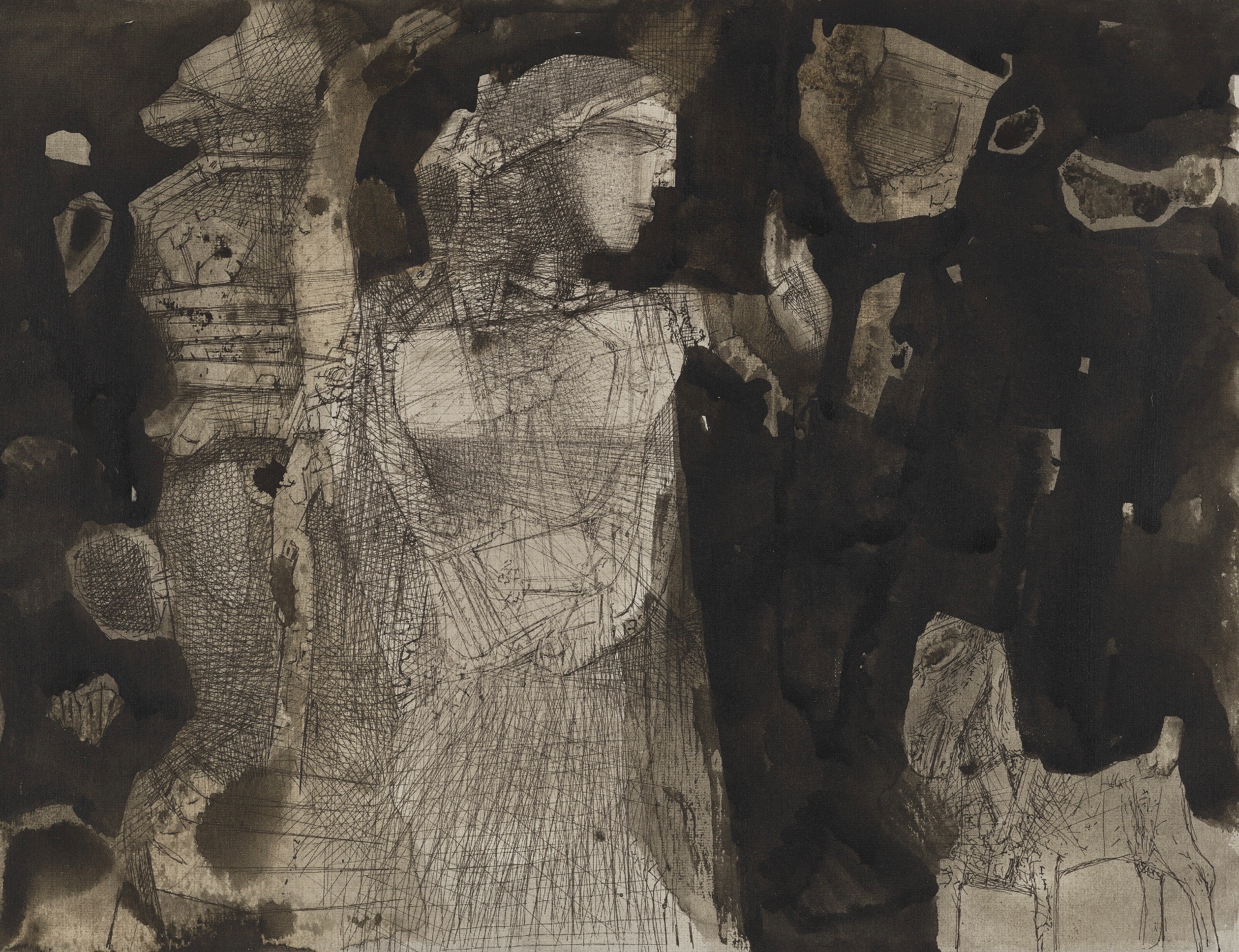 Ganesh Pyne (Artist), Sculpted Dancer, 1979, Painting