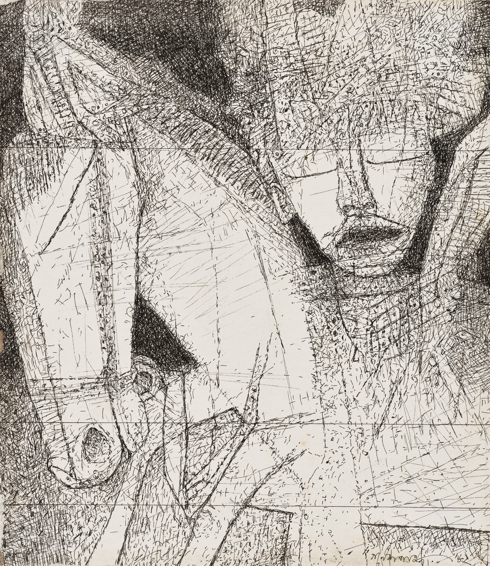 Pyne, Ganesh (Artist). Untitled (Horseman), 1982 | Drawing