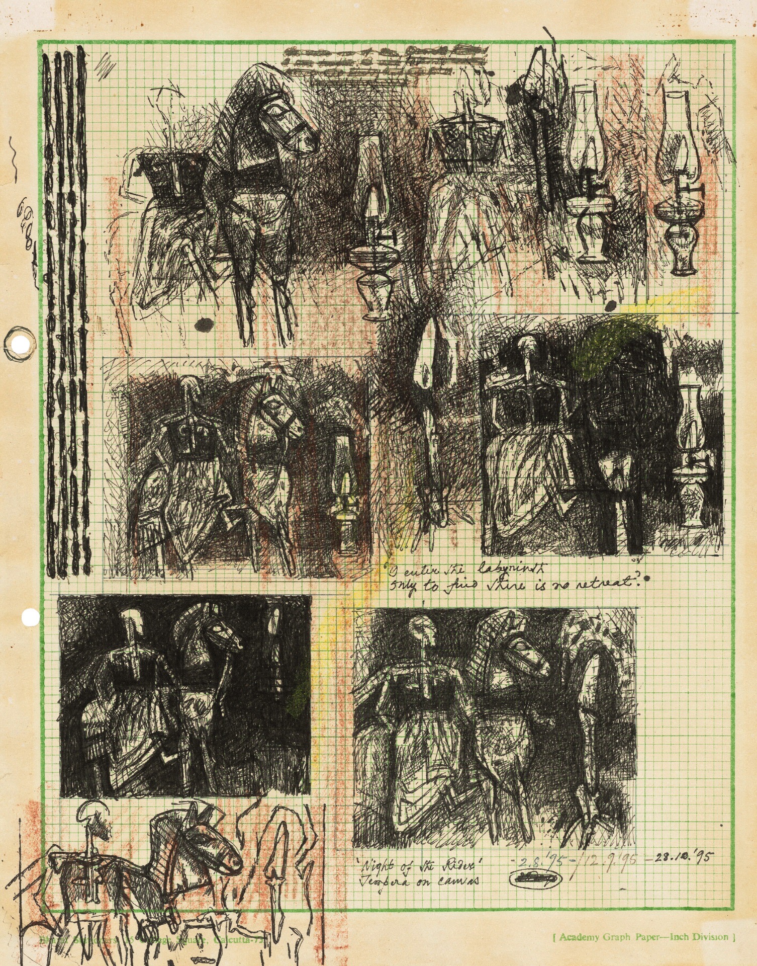 Pyne, Ganesh (Artist). Untitled (Studies for Night of the Rider), 1995 | Drawing