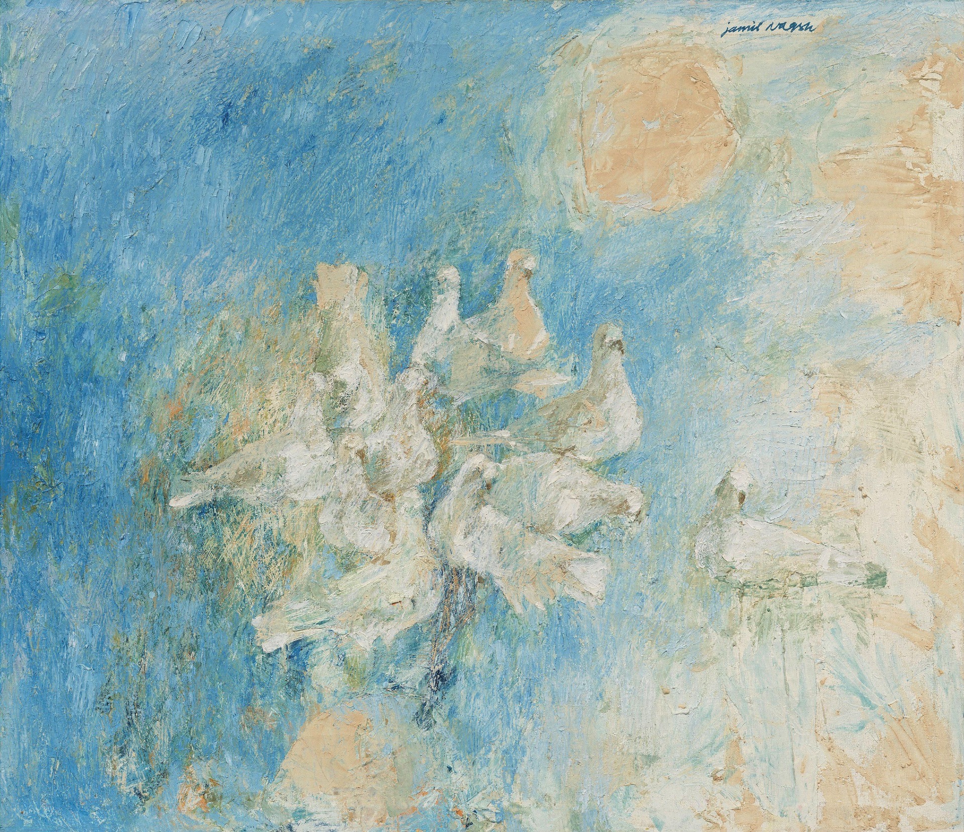Jamil Naqsh (Artist), Untitled (Pigeons), Painting