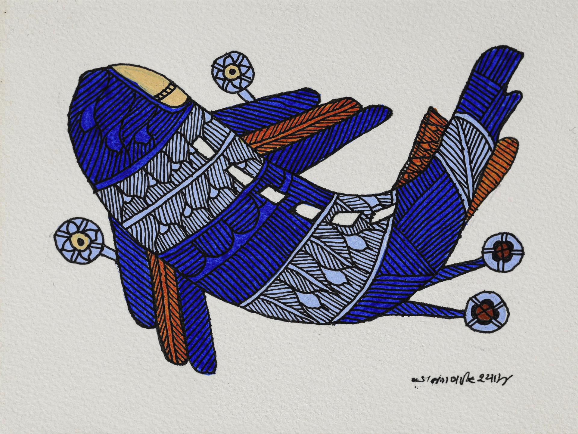 Jangarh Singh Shyam (Artist), Untitled (Aeroplane) (Gond), Painting