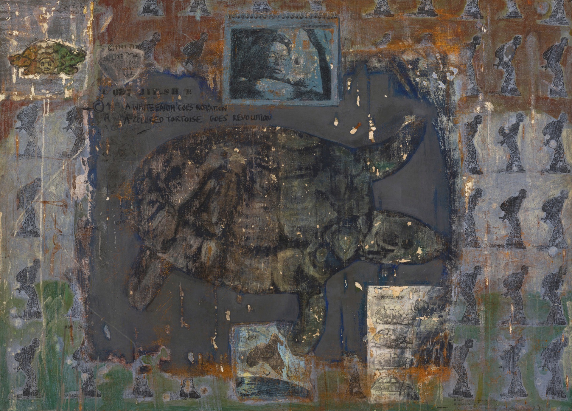 Jitish Kallat (Artist), A White Earth Goes Rotation a Coloured Tortoise Goes Revolution, 1997, Painting