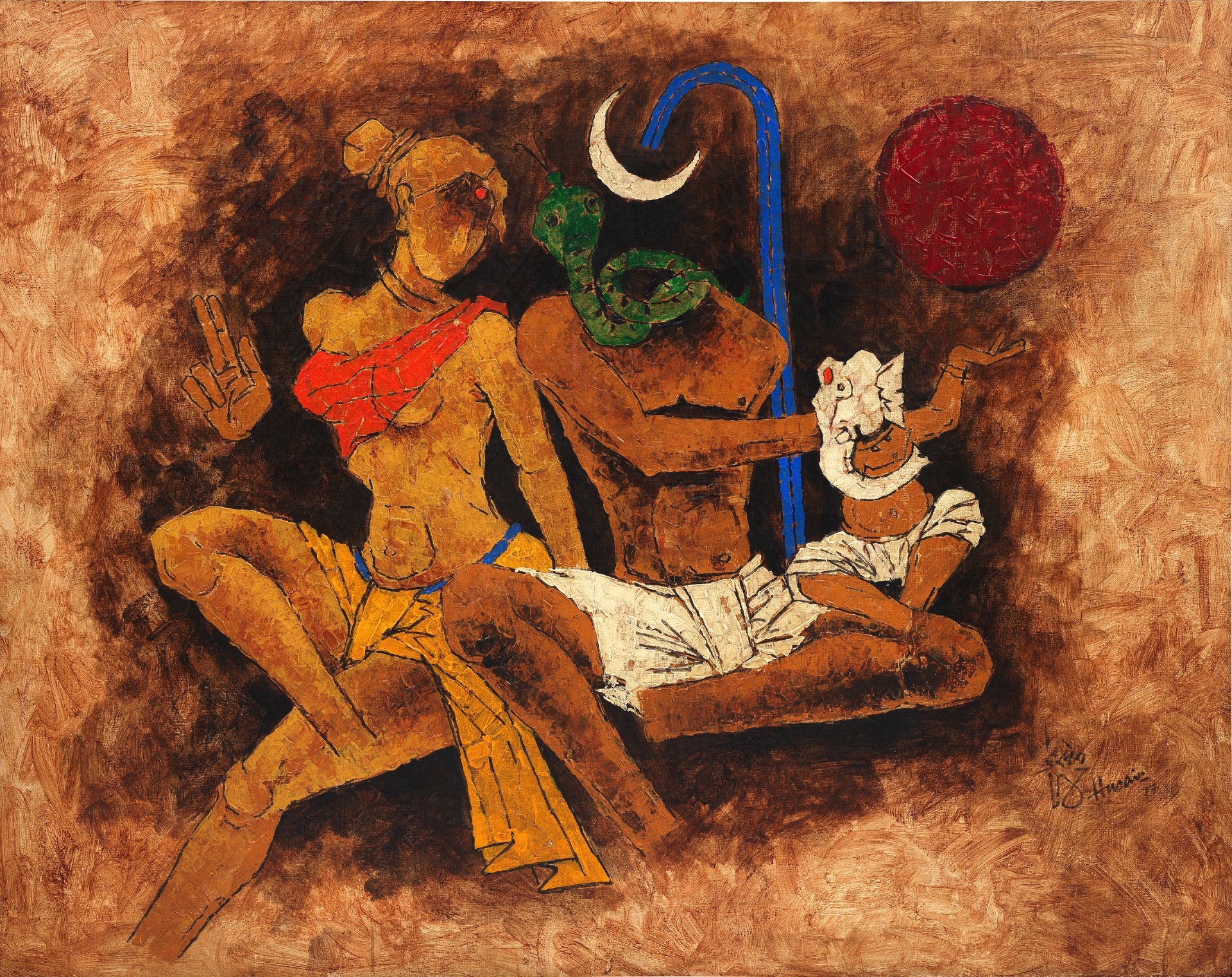Husain, M.F. (Artist). Untitled (Shiva, Parvati & Ganesh), n.d. | Painting