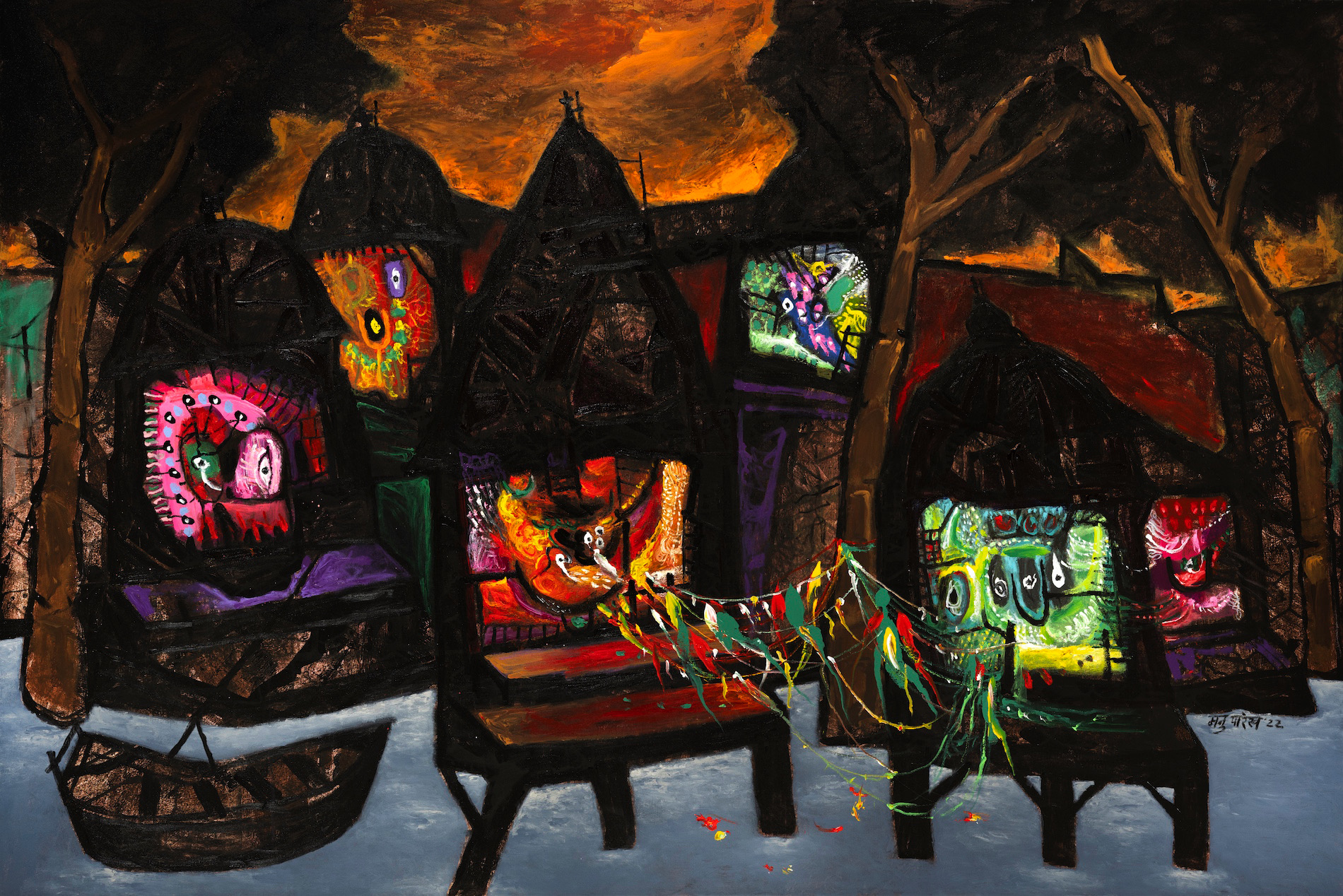 Parekh, Manu (Artist). Evening Prayer at Varanasi, 2022 | Painting